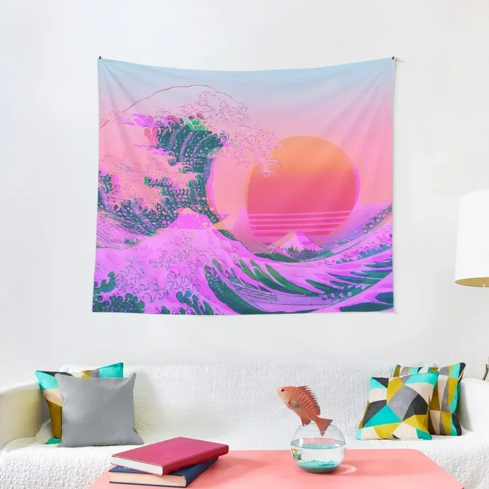 Great Wave Off Kanagawa Color Glitch Retro Tapestry Cute Room Things Room Decor Aesthetic Carpet On The Wall Tapestry