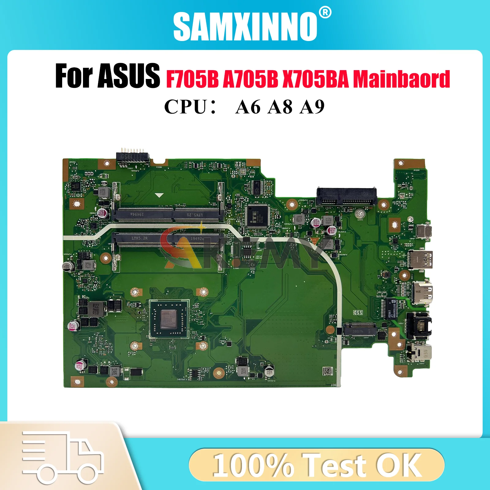 

X705BA Laptop Motherboard For ASUS VivoBook X705BA F705B A705B X705B Notebook Mainboard With A6 A8 A9 CPU tests OK fast shipping