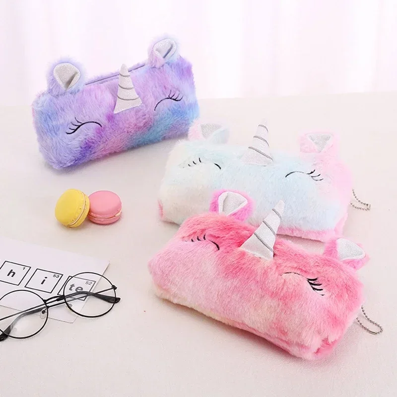 Fashion Colorful Plush   Pencil Case Large Capacity Pen Pencil Pouch Bag For Girls Pen Bag School Supplies Stationery Gift