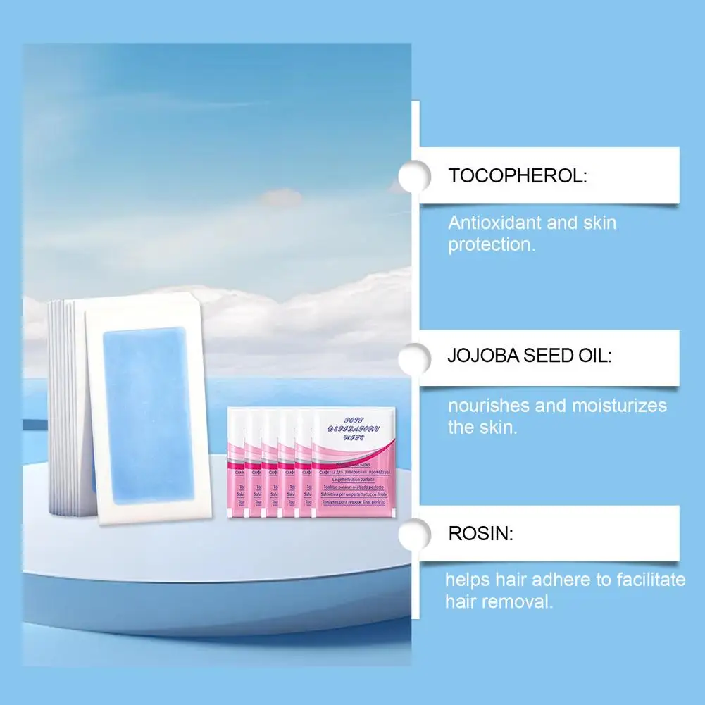 10 قطعة شرائط شمع إزالة الشعر مزدوجة الجانب إزالة الشعر نعومة دائمة ورق شمع بارد محمول للوجه جسم الساق