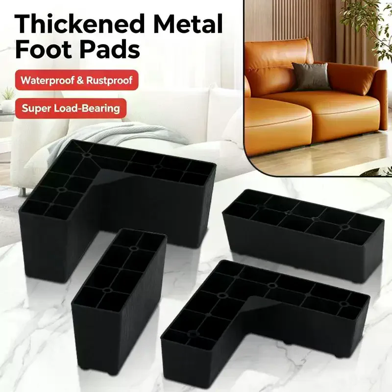 4Pcs Sturdy Plastic Furniture Risers Bed Lift Blocks Anti-Slip Floor Protector For Couch Sofa Desk Chair Raised Support