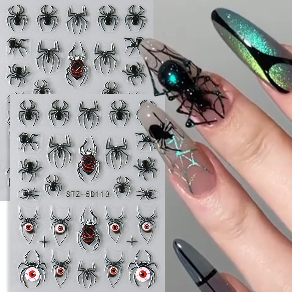 Nail Art Gothic - สติกเกอร์ติดเล็บลายแมงมุมฮาโลวีน - แมงมุม 3 มิติ ดวงตา