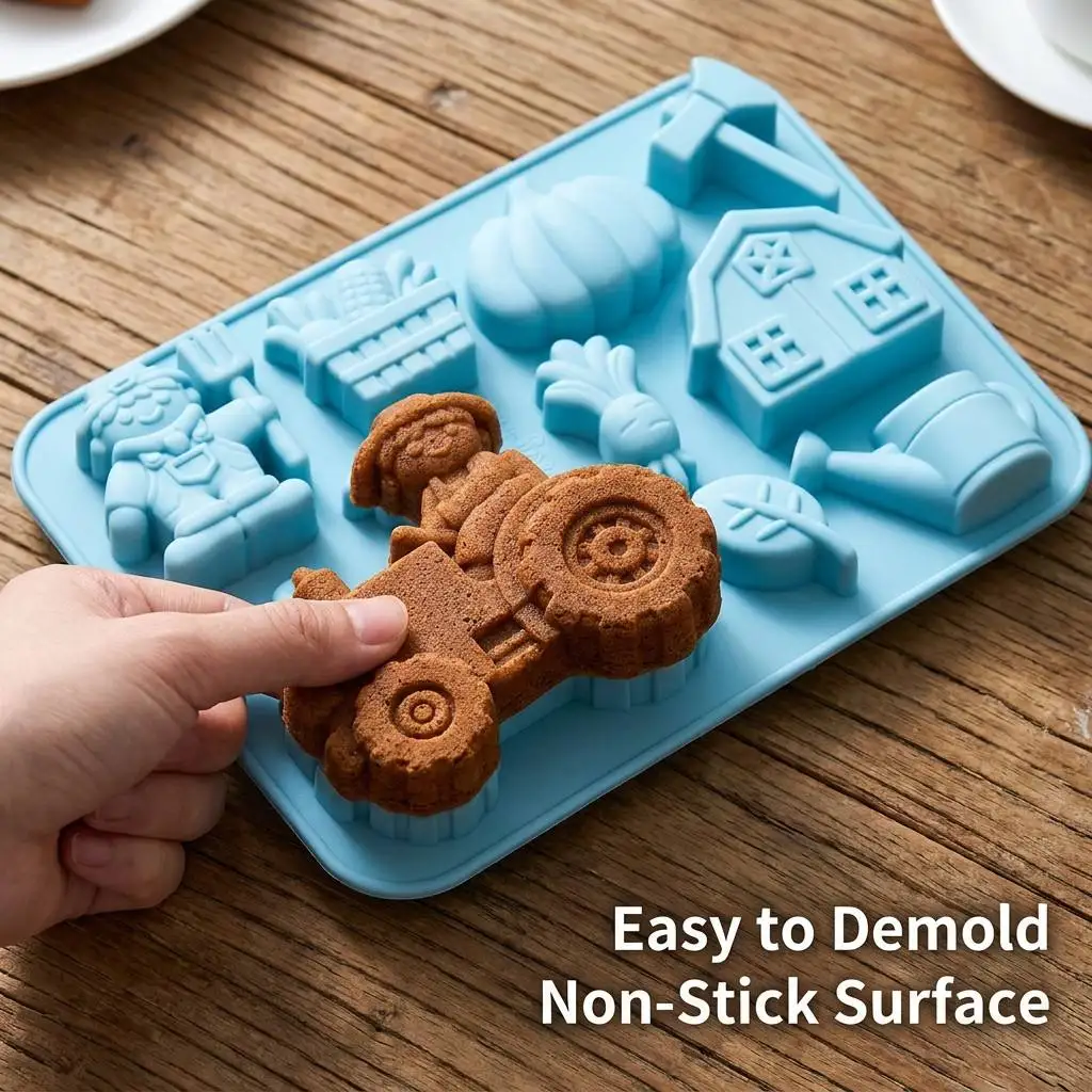 Fall Thanksgiving Chocolate Mold, Autumn Farm Theme Pumpkin Tractor Shape Silicone Molds Fall Cake Pan Baking Molds for Harvest