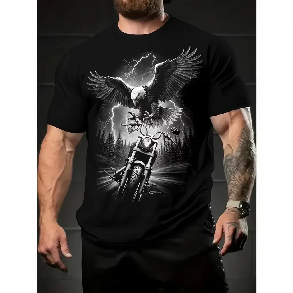 Fashion Unisex Eagle Motorcycle Skull Wings T-Shirt Summer Casual Crew Neck Short Sleeve Tops Trend Street Style T Shirt