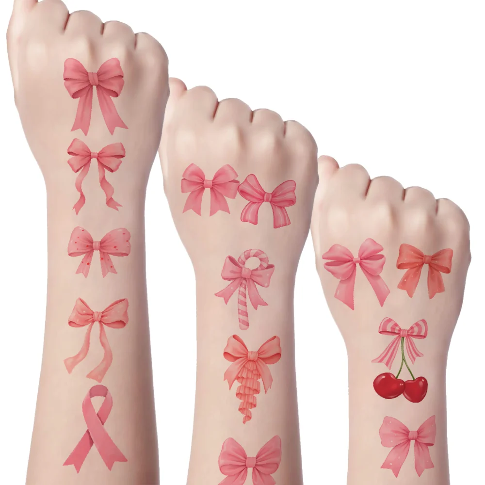 

54 шт., временные татуировки с бантиками, временные татуировки, наклейки с вишней, водонепроницаемые долговечные наклейки для тела для женщин, щек, мужчин