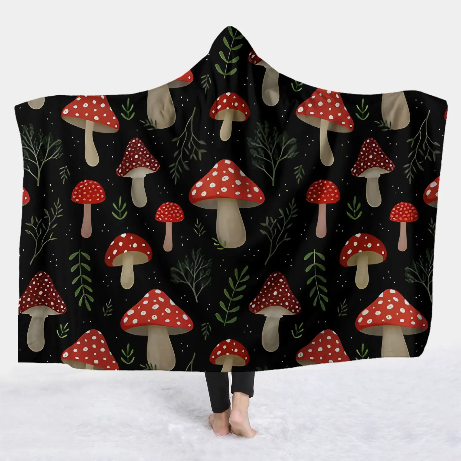 1pc Red Mushroom Dotted Forest Secret Hooded Blanket - Warm Blanket, Outdoor Camping Blanket, Soft And Comfortable