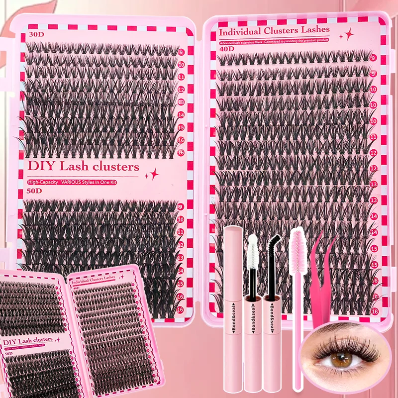 200/700/720Pcs D Curl Eyelashes Clusters with Tools Beginner Friendly High Capacity Eyelash Book Set for Different Makeup Beauty