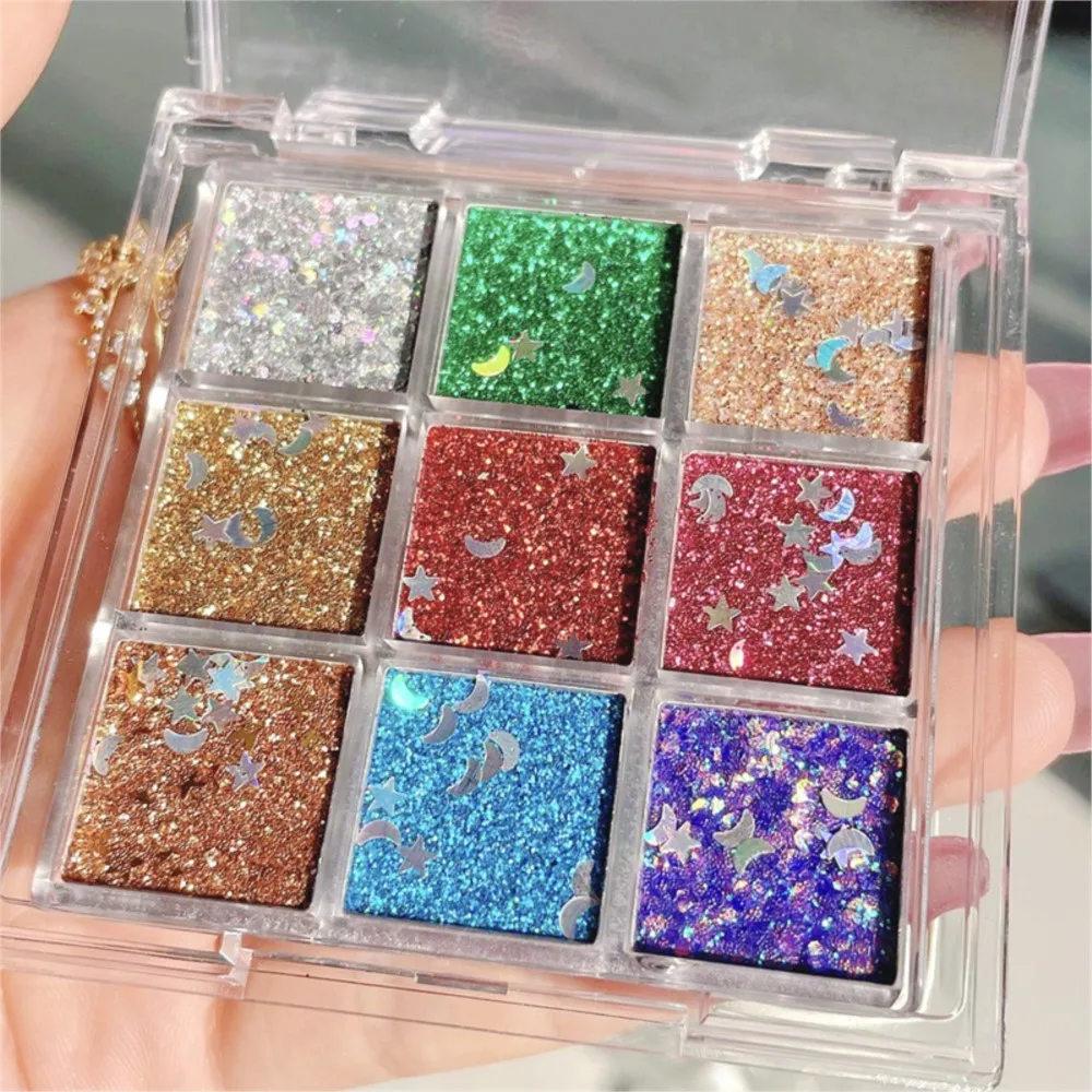 1 ボックス 9 色グリッターシマーアイシャドウメイクアップパレットスパークルジェルグリッター混合スタームーンフェイス/アイスパンコール高光沢アイグリッター