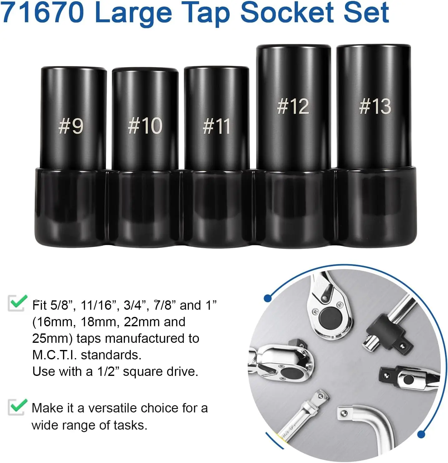 TM 71670 Large Tap Socket Set, Fit 5/8