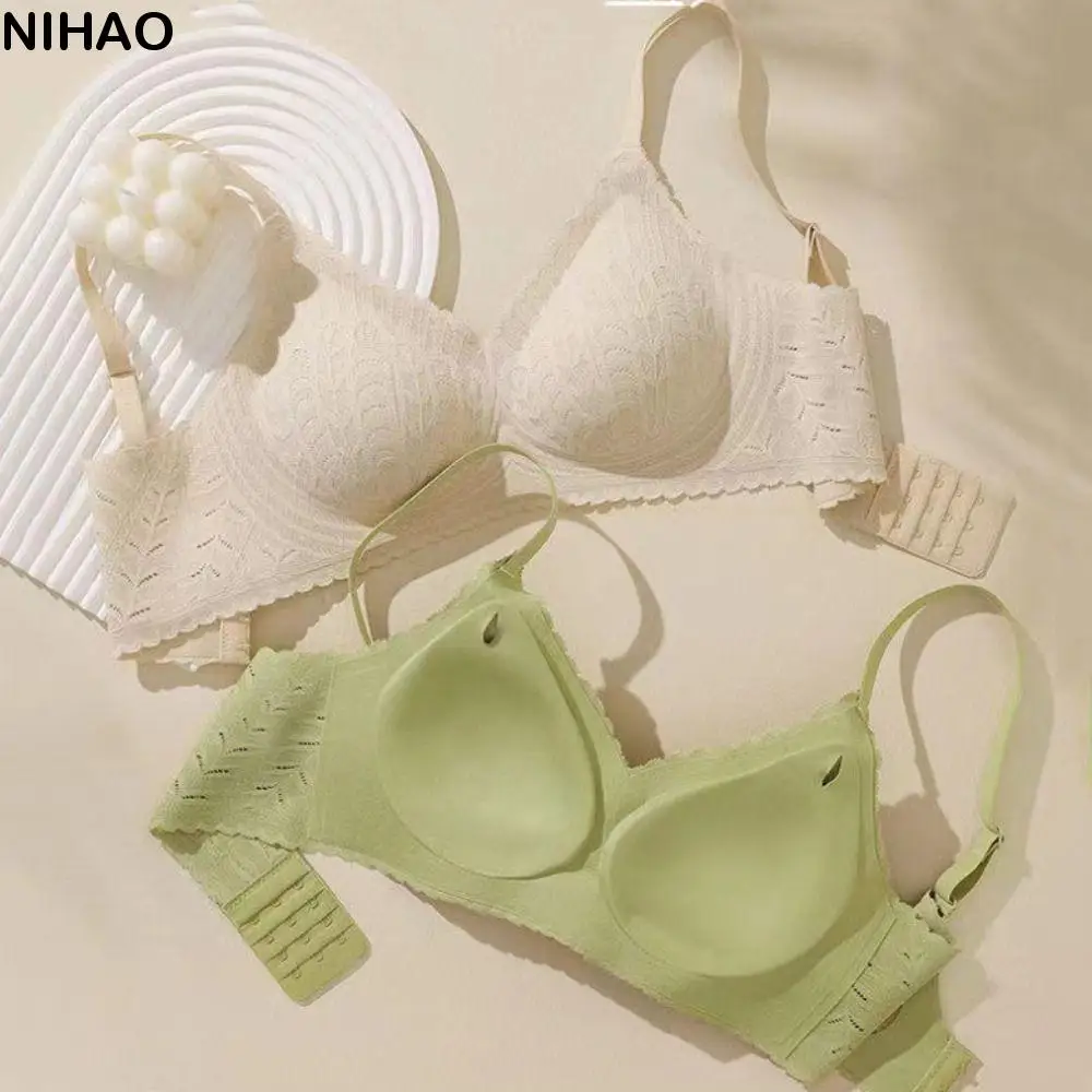 

Comfortable Mesh Wireless Deep V Bra Shockproof Lingerie Lace Push Up Bra Anti-sagging Thin Underwear Women Gifts