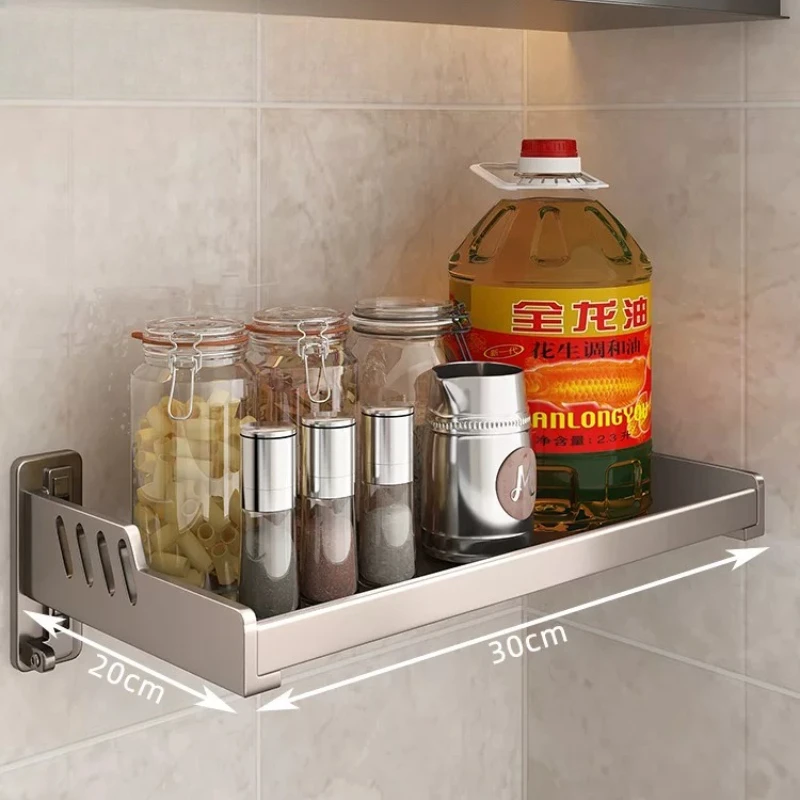 Wall Mount Gunmetal Spice Shelf, No Drill Oil Proof Rack, Multi Slot Knife Organizer, Waterproof Rustproof Seasoning Caddy