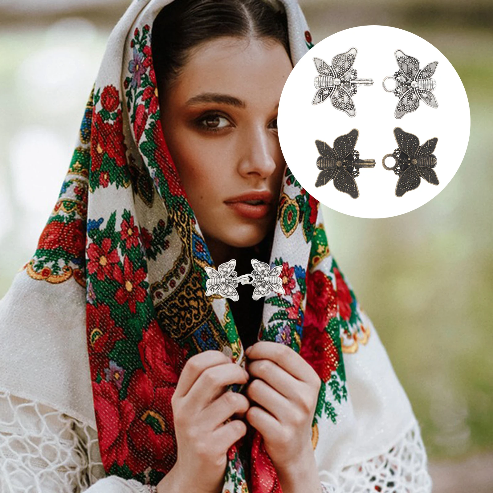 

2 Pairs Retro Butterfly Scarf Buckle Cape Sweaters for Women Cardigan Shawl Collar Clasp Clips Metal Neckerchief Fasteners