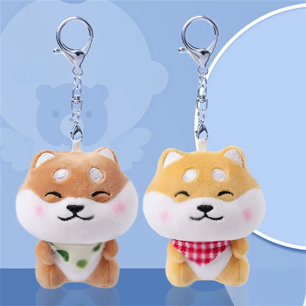 New Plush Puppy Dog Pendant Exquisite Cute Scarf Shiba Inu Decorate Soft Fashion Keychain Keyring Stuffed Doll Couple Sweet Gift