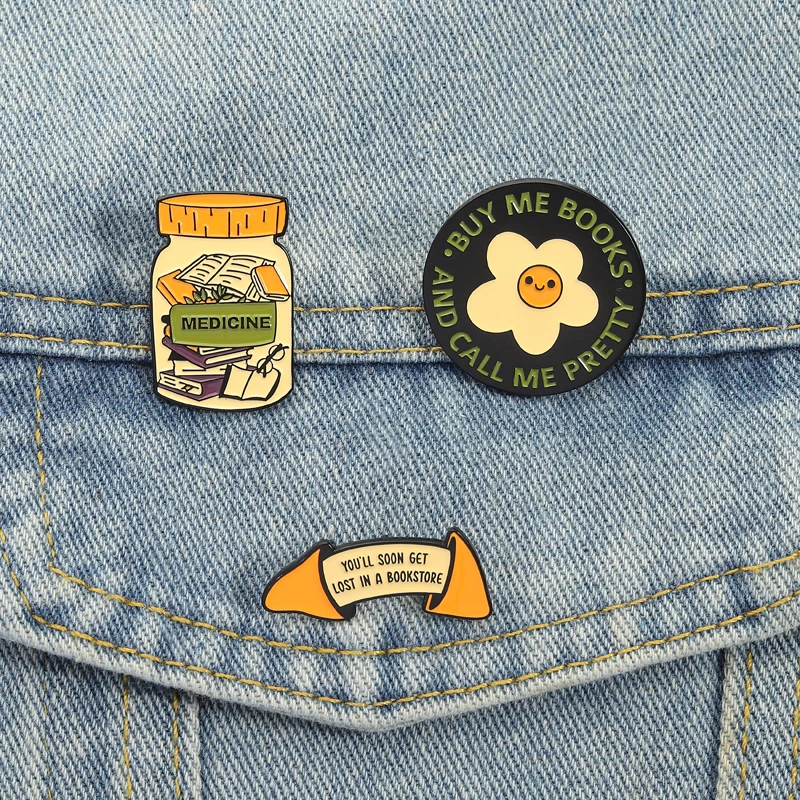 Buy Me Books Call Me Pretty Emaille Pins Lost In Bookstore Reading Is Medicine Brosche Anstecknadel Schmuck Geschenk für Reader Friends