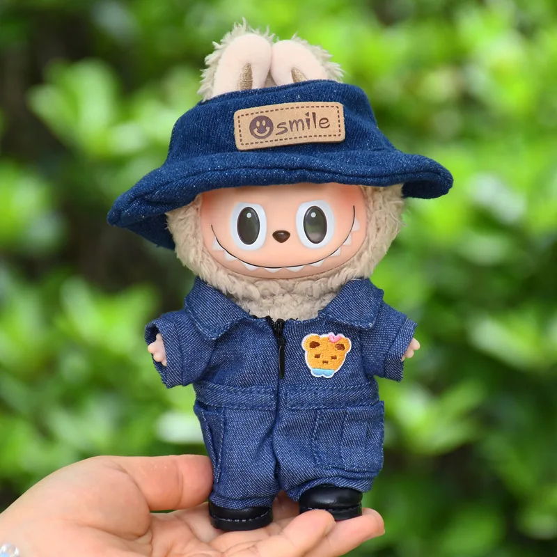 

17 см Labubu подвесной орнамент кукольная одежда джинсовая спецодежда комбинезон Labubu нарядный костюм сменная кукла наряды аксессуары для кукол