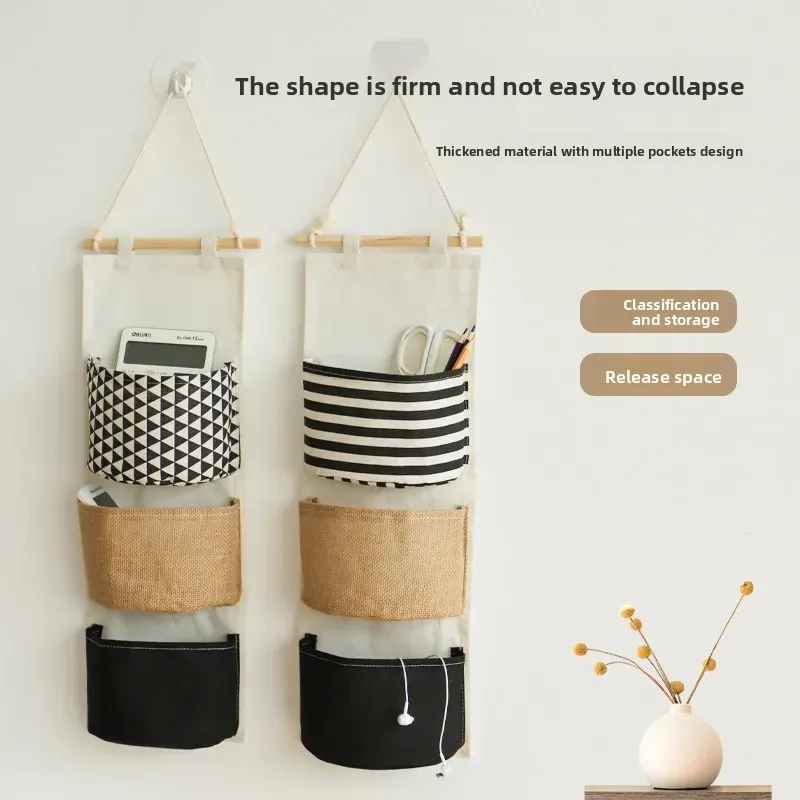 Bedroom Door Back Cotton Linen Hanging Storage Bag Waterproof Large Capacity 3D Dorm Wall Pouch
