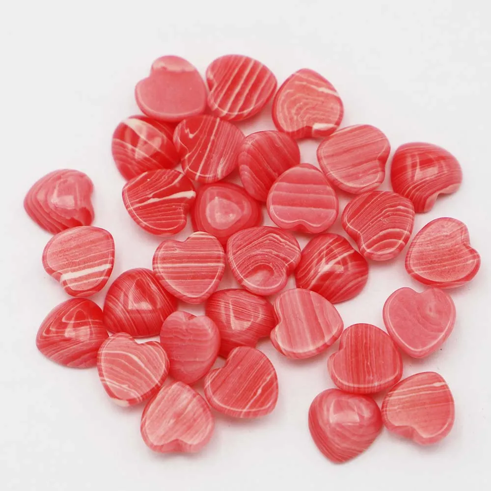 Top Quality Natural Stone Rhodonite Heart Shape Cab Cabochons Beads for Jewelry Making Clothing Accessories 10mm Wholesale 50pcs