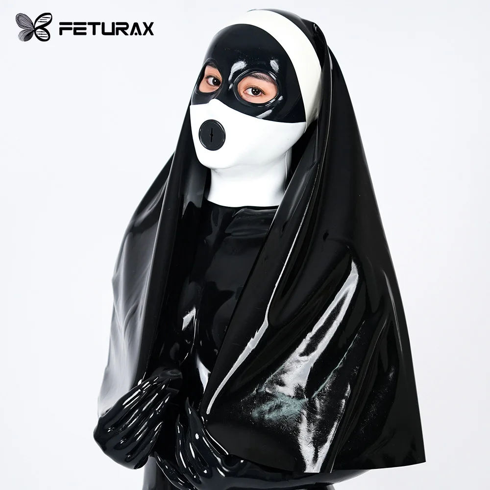 Feturax Silicone Locked Nun Hood Mask with Lock for Cosplay Costumes Full Head Male Headwear Upgraded Latex 2 Colors Available