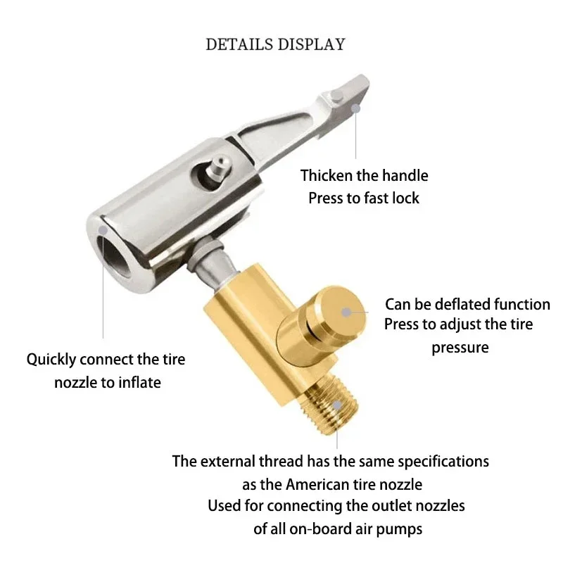 Braçadeira de bico de pneu de carro, conector de bomba inflável portátil para pneu, mandril de ar, mangueira de compressor, clipe adaptador de