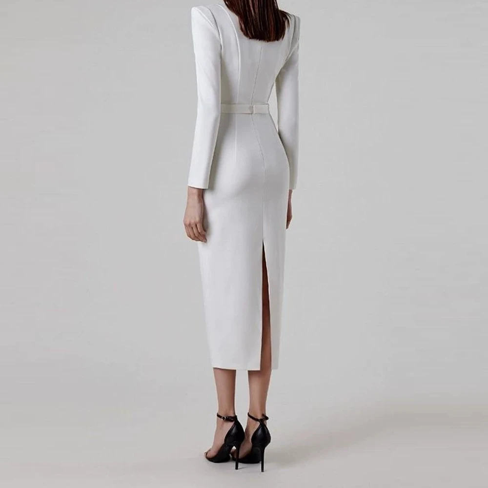 Dames herfst en winter temperament Hepburn-stijl jurk vierkante hals hoorn schouder bandagejurk met lange mouwen-GZXX1080