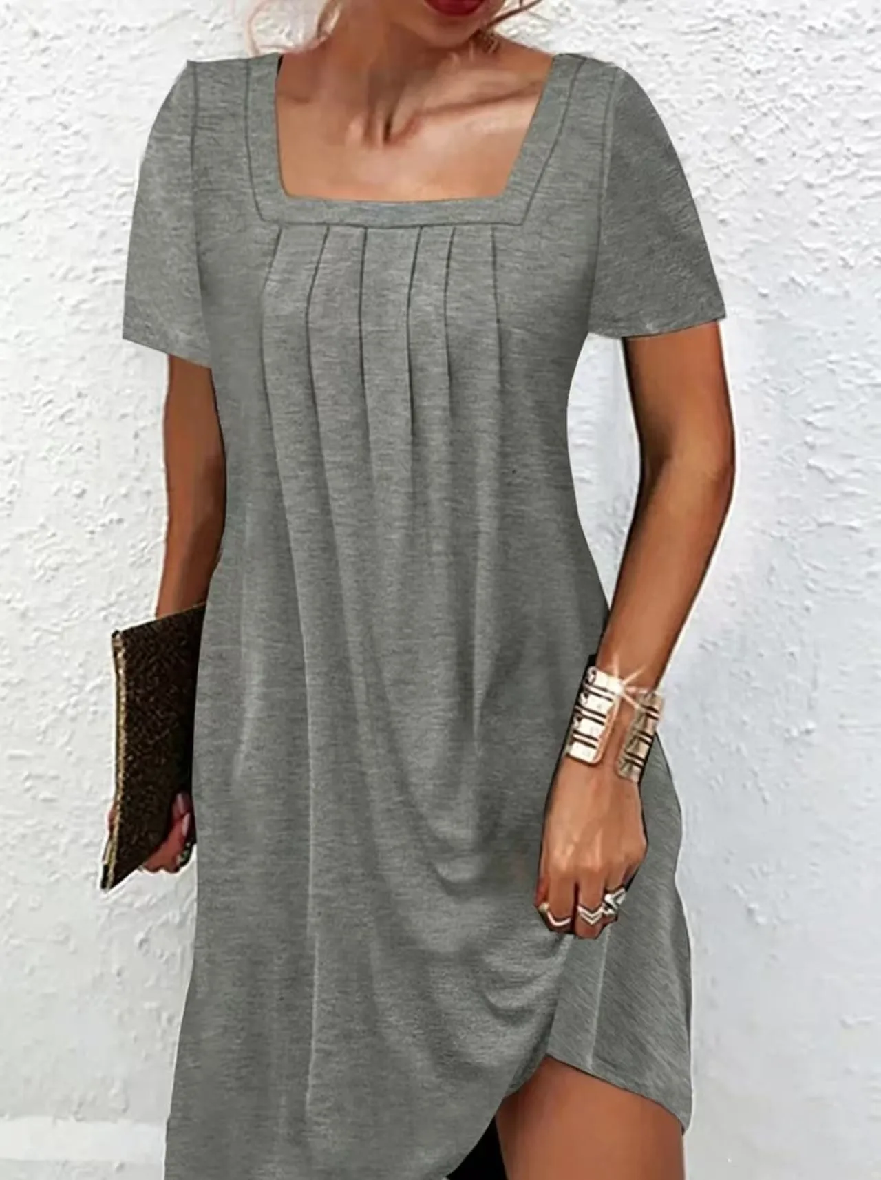 

New square neck casual loose solid color summer dress