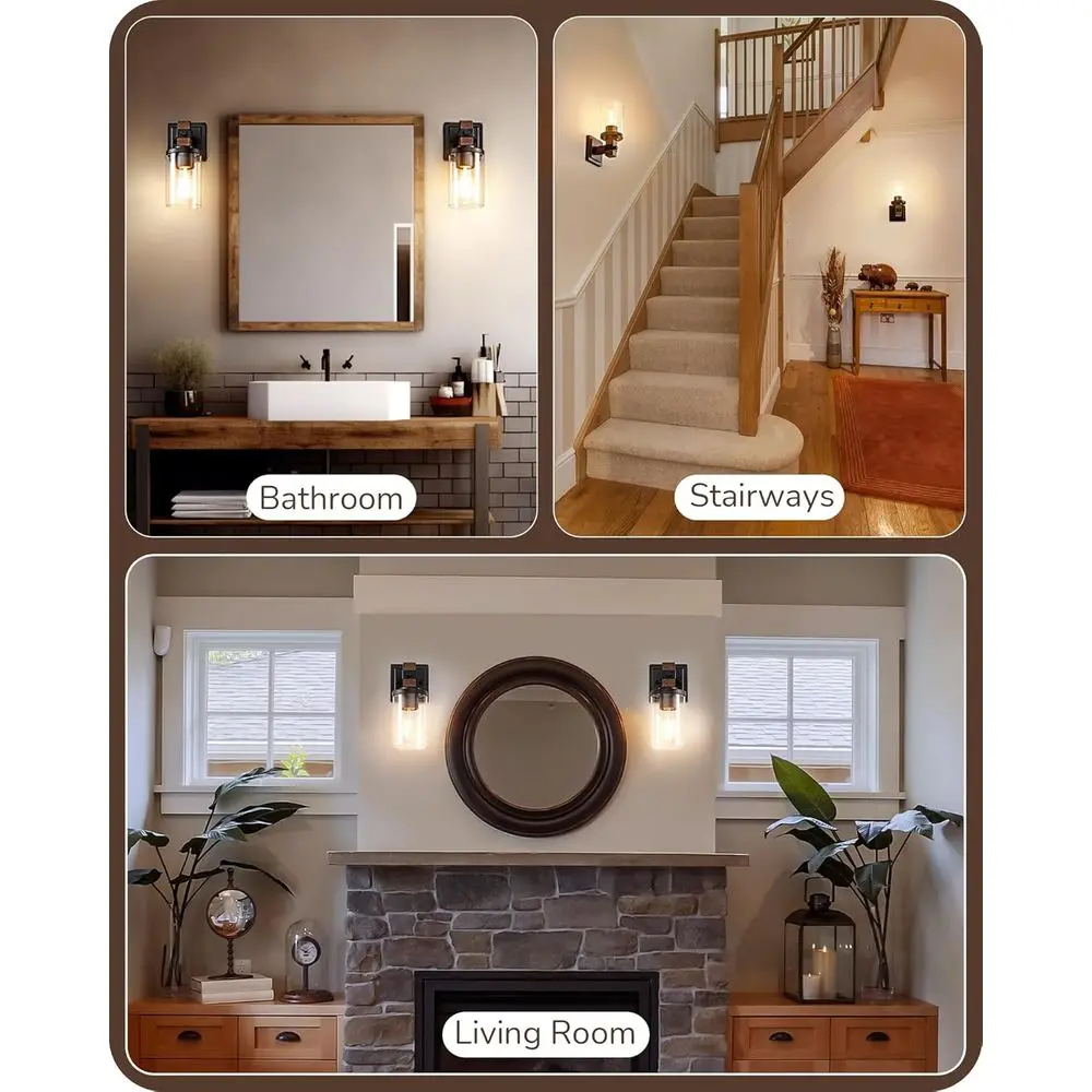 Пара туалетных светильников в деревенском стиле из искусственного дерева и абажура из прозрачного стекла для ванной комнаты, прихожей и гостиной