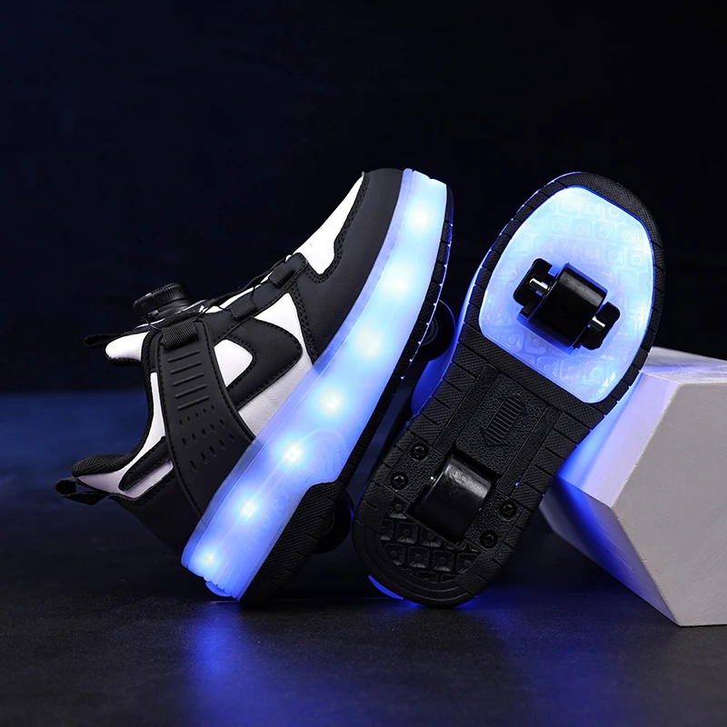 Dziecięce trampki LED USB do ładowania świecące buty sportowe na świeżym powietrzu wrotki dzieci dwa koła chłopcy dziewczęta buty w stylu casual