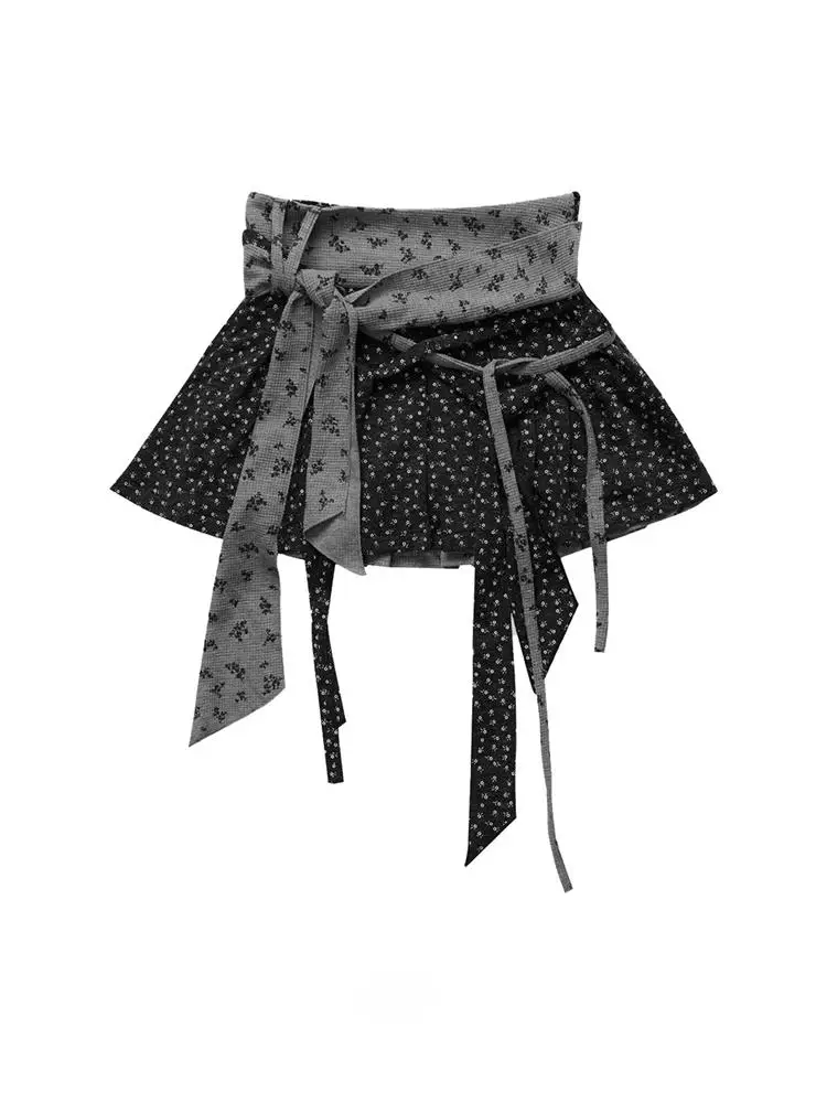 

Женская юбка с поясом и высокой талией в стиле пэчворк с цветочным принтом, модная утягивающая осенне-зимняя милая пряная корейская юбка для девочек