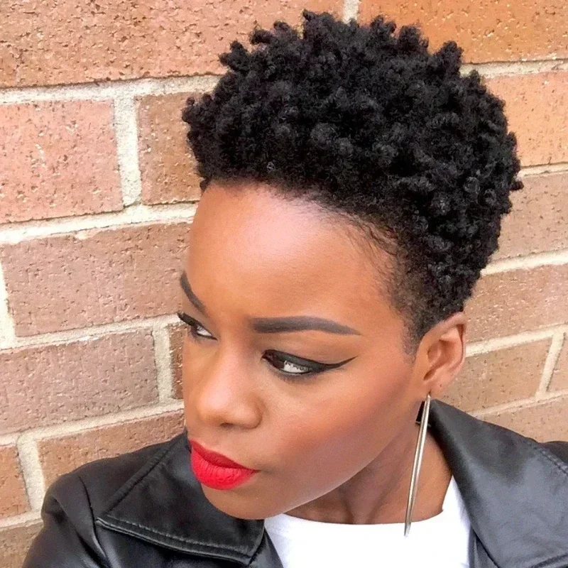 Trendy Short Afro kinky Curly Pixie Cut Wigs in black Synthetic Hair for African Women Great for Daily Use