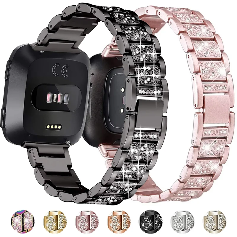 Diamond Stainless Steel Band For Fitbit Versa/Versa 2 Women Metal Bracelet For fitbit versa 3 4 / versa lite & SE  Sense 2