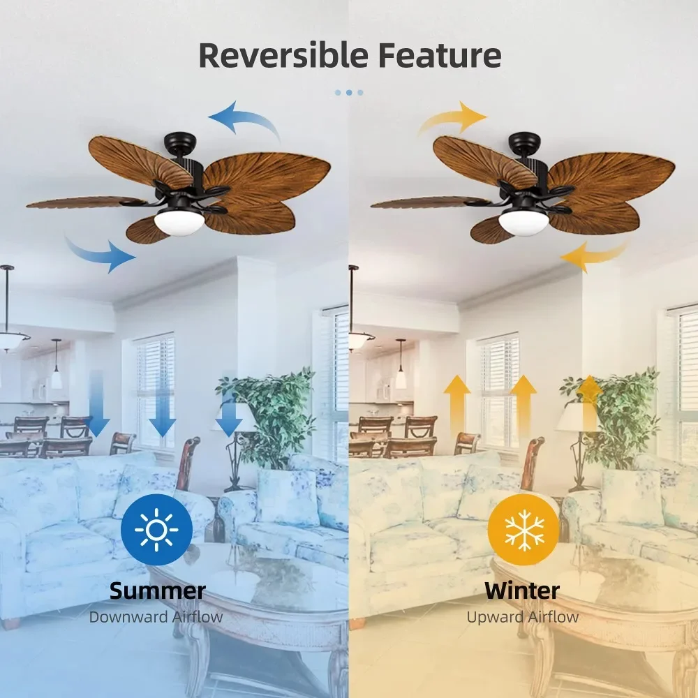 52 Inch Tropical Style Ceiling Fan Reversible DC Motor Memory Function 5 Leaf Blades Palm Island Ceiling Fan with Light - view 3