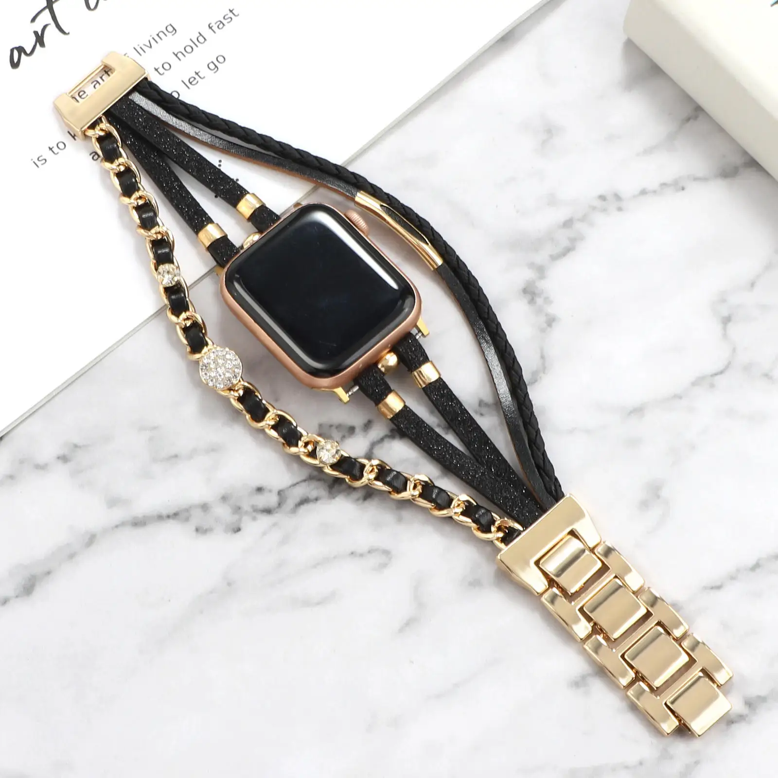 Fashion Metal Leather Strap for Apple Watch Band 45mm 46 38 40 41 42 49 44mm Women Link Bracelet for iWatch Series 10 9 8 SE 7 6