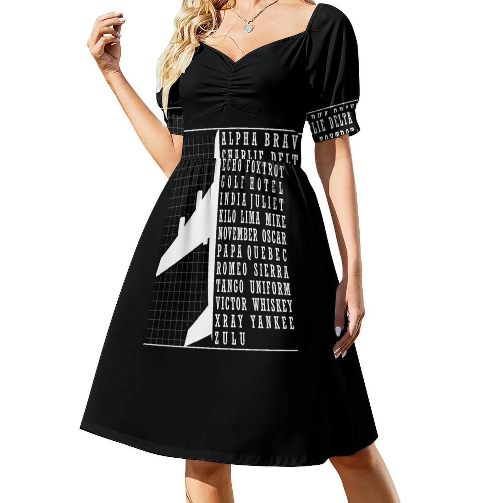 Phonetic Alphabet Airplane Pilot Flying Aviation Short-Sleeved Dress Elegant gowns Women's clothing