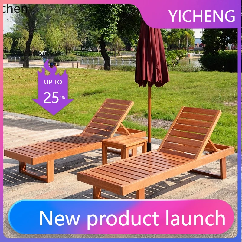 

LYY beach chair seaside swimming pool solid wood lounger hotel homestay swimming pool leisure wood lounger