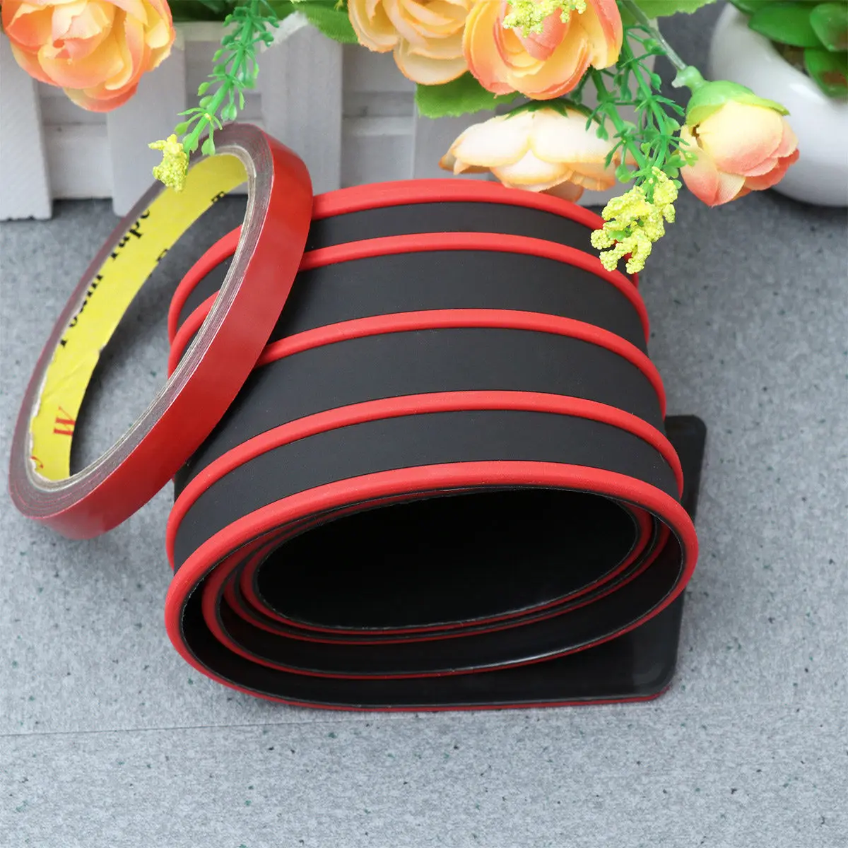 

Bumper Protector Trim Black Red Soft Flexible Car Bumper Guard Universal Fit for Suv Truck Rubber Rear Edge Cover Crash