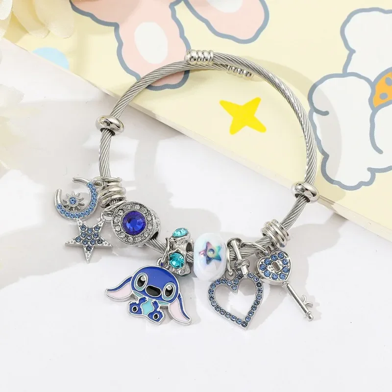 Disney Stitch Pandora Bracelet Jewelry Cute Cartoon Anime Stitch Fashion Kawaii Ladies Bracelet Girlfriend Valentine Day Gifts