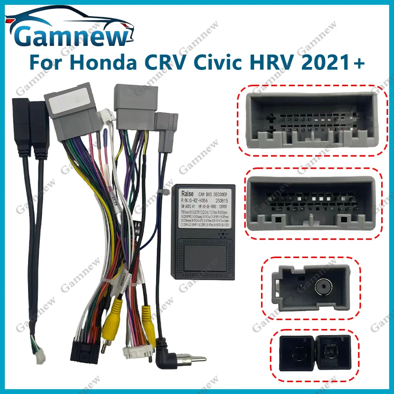 Gamnew Car 16pin Wiring Harness Adapter Canbus Box Decoder Android Power Cable For Honda CRV Civic HRV 2021