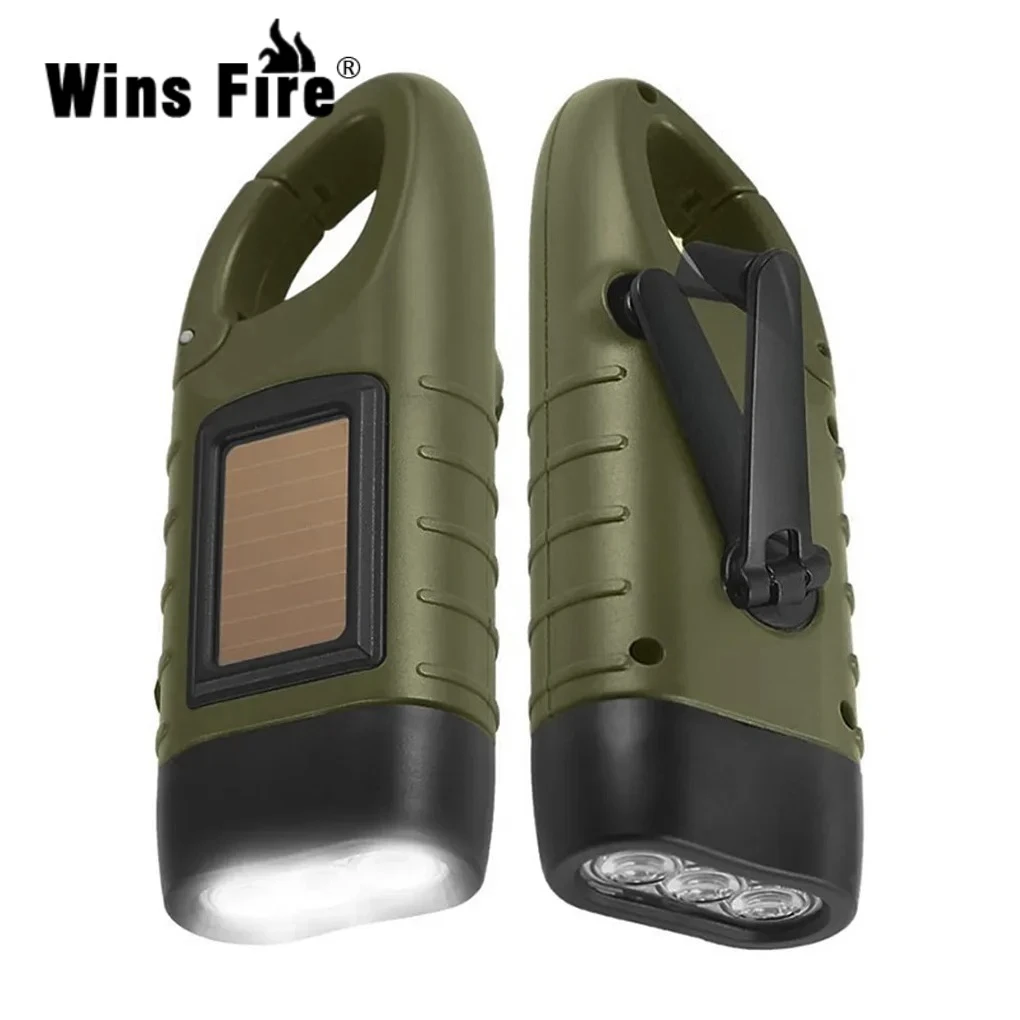 LED Flashlight Hand Crank Solar Powered Rechargeable Survival Gear Self Powered Charging Torch Dynamo for Fishing Boating Hiking