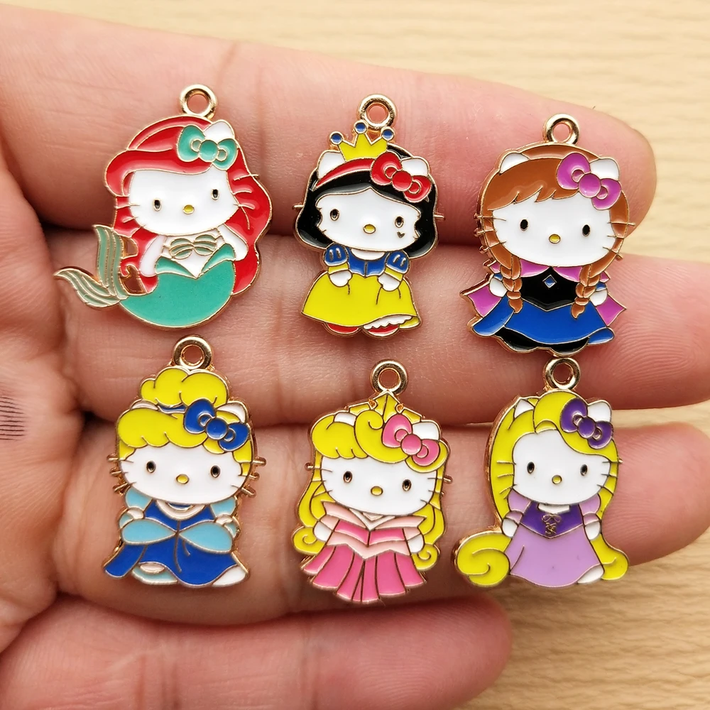 10pcs Cartoon Anime Princess Charm Jewelry Accessories Enamel Necklace Earring Pendant Diy Making Alloy Metal Gold Plated