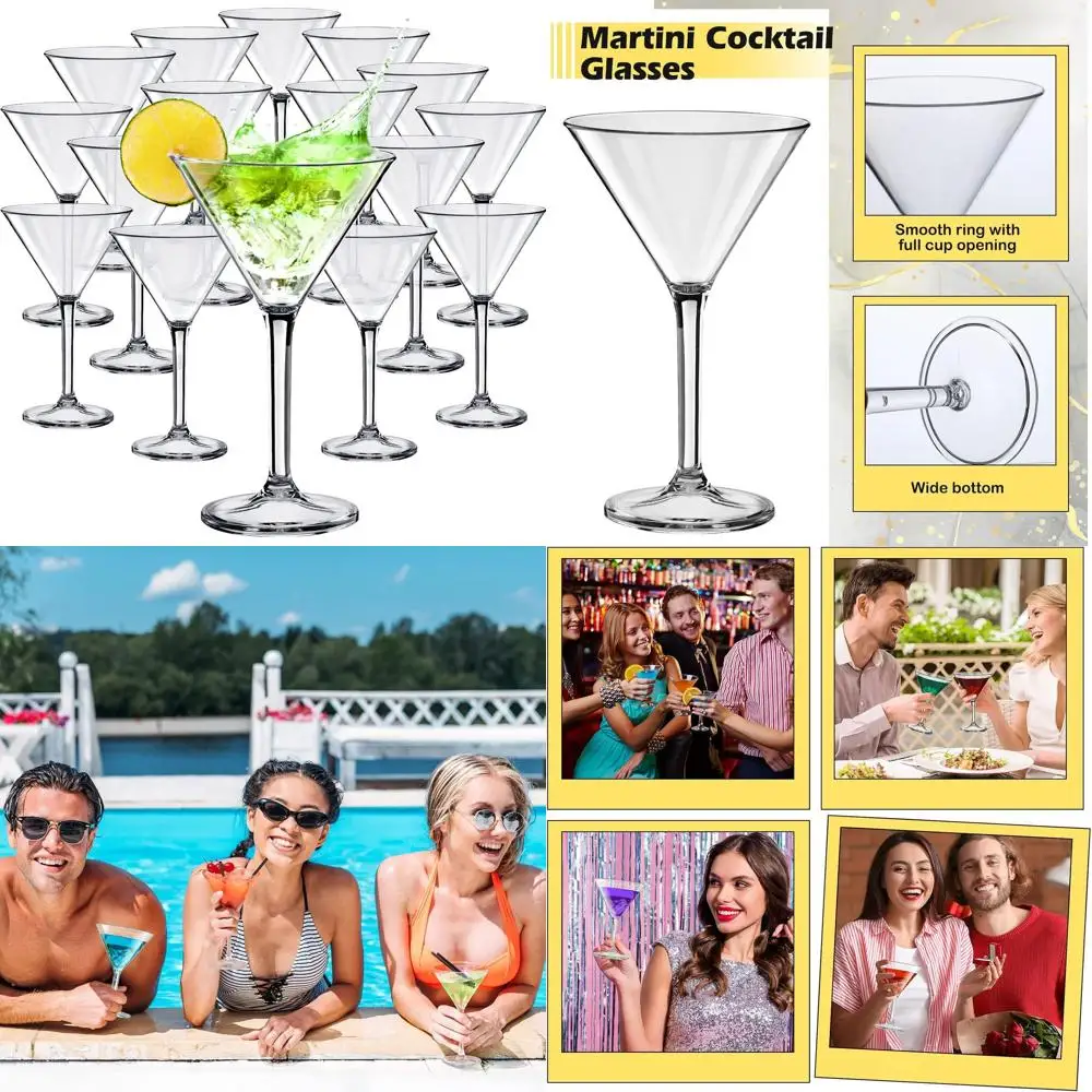 

Set of 20 Disposable Clear Plastic Martini Glasses, 10 oz, Stemmed, Unbreakable, Ideal for Home, Bar, Wedding, Party Supplies