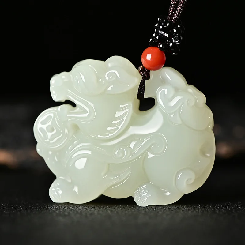 Hotan White Three-Dimensional Pendant Double-Sided Pixiu Ornament Jade Necklace