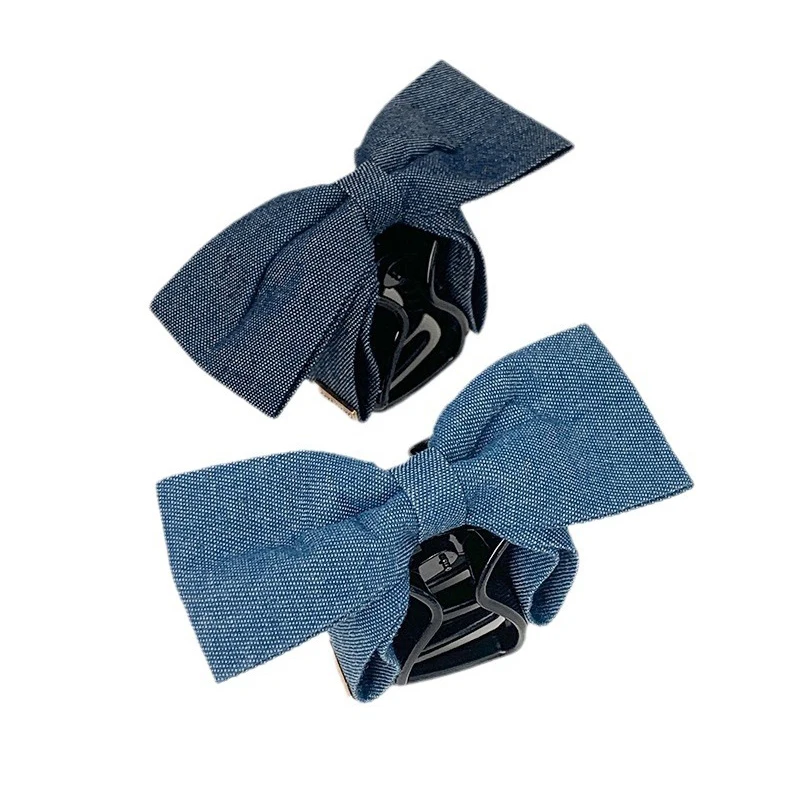 Sweet Cool Y2k Denim Fabric Shark Clips For Women Girls Korean Style Bowknot Ponytail Hair Claw Hair Accessories