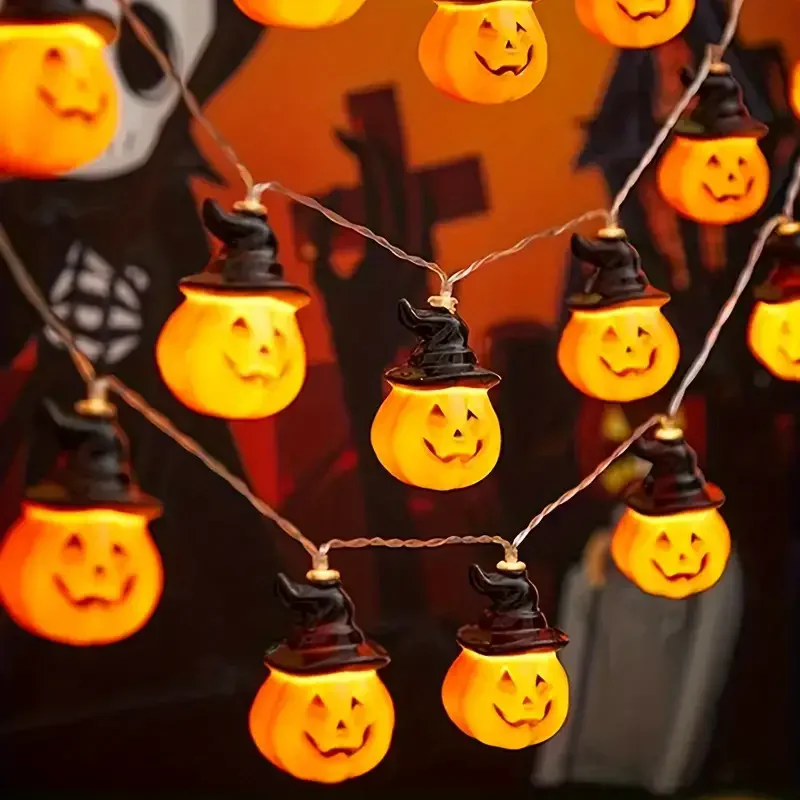 2024 Halloween Pumpkin Hat LED String Lights Pumpkin Lantern Lights Halloween Home Party Yard Wall Door Decor Lights 821