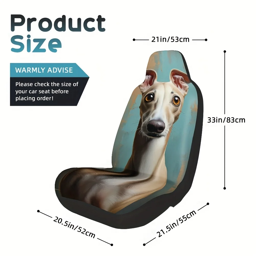 2pcs, Decorative Whippet Dog Realism Portrait Pattern Universal Car Seat Covers, Washable And Foldable, Adds Attractive Visual A