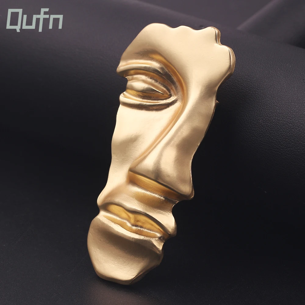 Trendy Vintage Abstract Art Human Face Mask Lapel Pin Men Gold Color Brooches Women Dance Party Exaggerate Jewelry Accessories