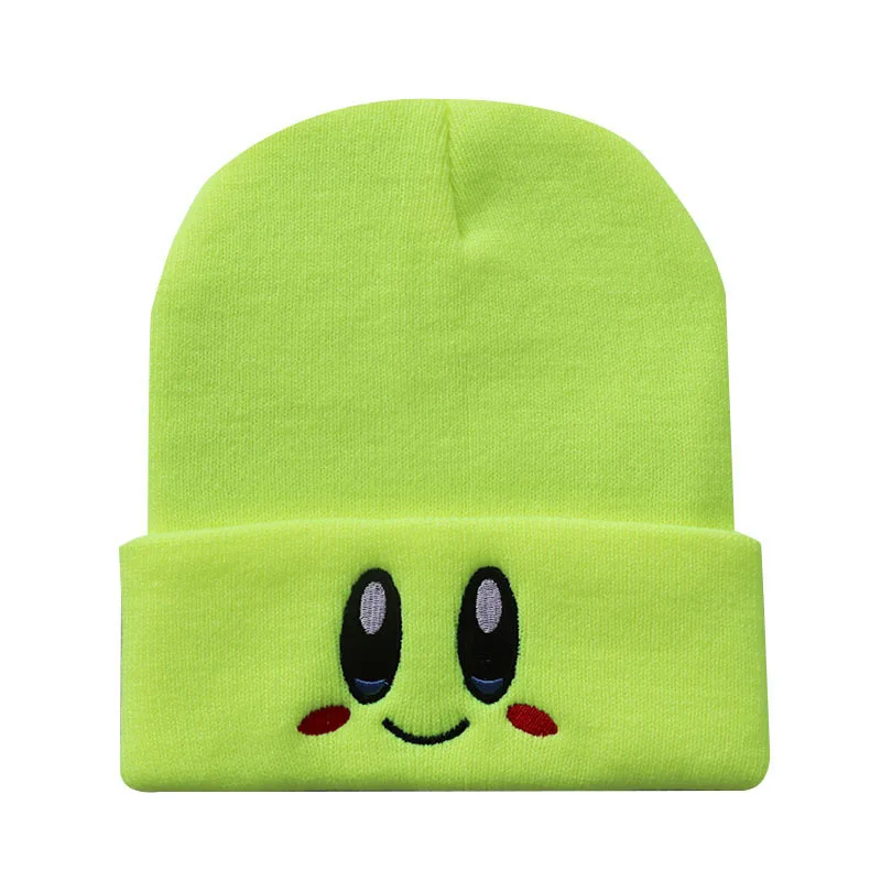 Kawaii Kirby Knitted Hat Anime Cartoon Unisex Smiley Eyes Embroidery Winter Hat Knit Bonnet Fashion Boy Girl Gift Toys