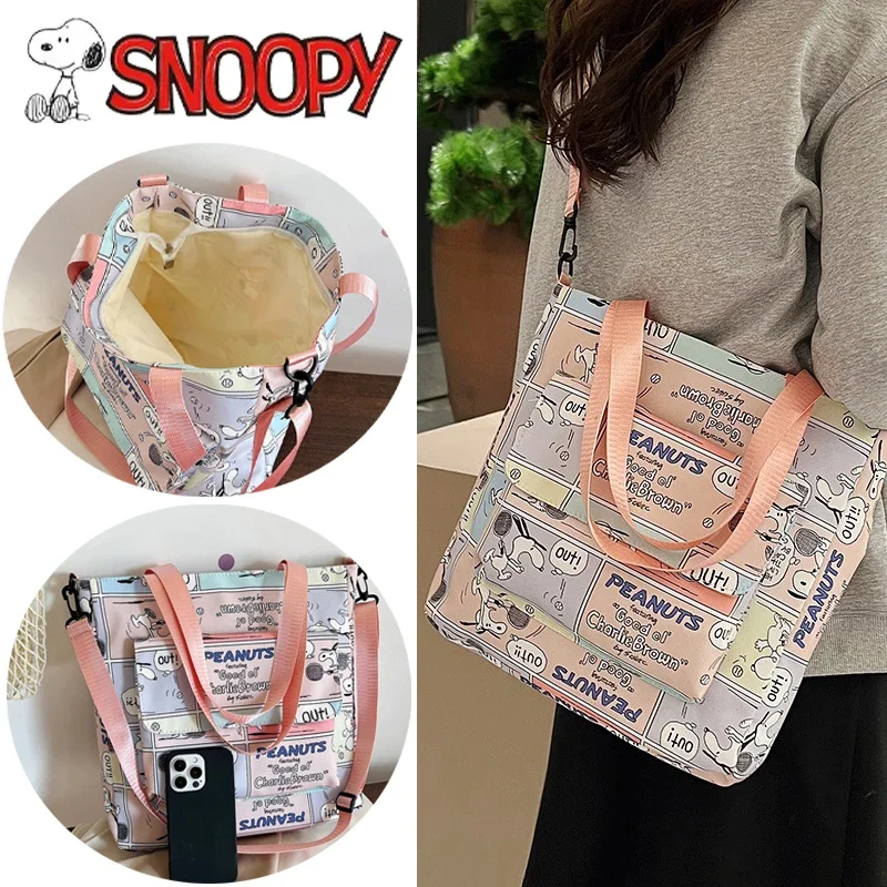 

Snoopy Tote Bag Women Cartoon Canvas Bag Casual Large Capacity Girl Shoulder Bag Zipper Print Handbags Shopping Beach Bag Gift
