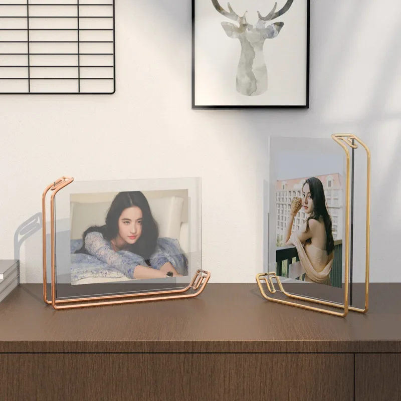 6/8inch/A4 gold metal photo frame stand double-sided display horizontal and vertical universal