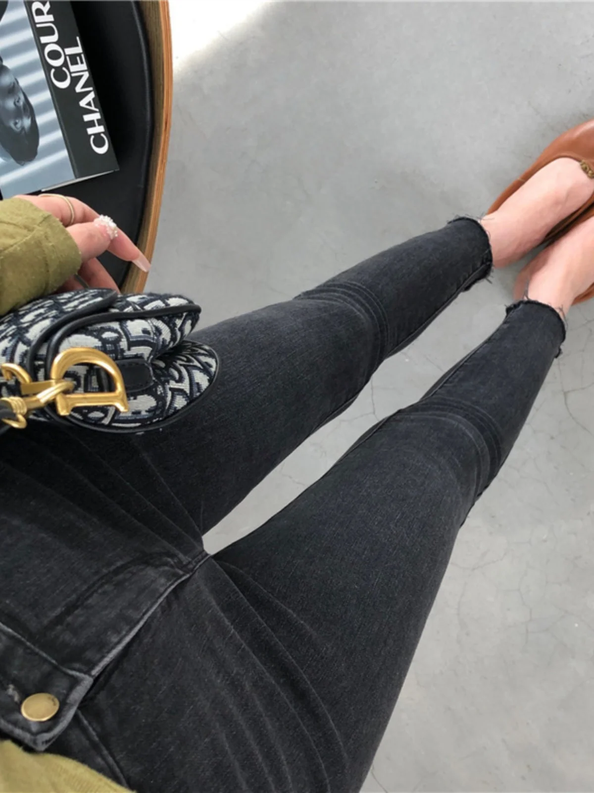 

Slim Fit High Waist Skinny Jeans ey Bla Denim High Elastici Nine Points Pencil Pants Women's Summer Cotton Stretch Denim