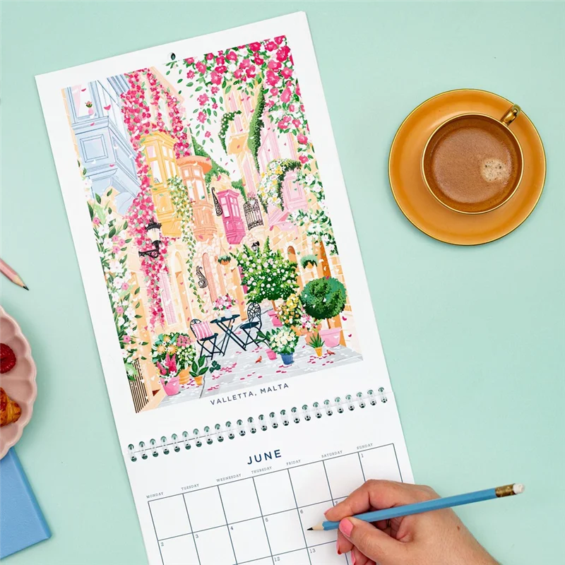 QWE-2025 달력, 여행 벽걸이 달력, 월간 플래너, 벽걸이 달력, 벽 장식, 문구류, 그녀를 위한 선물, 코티지 코어